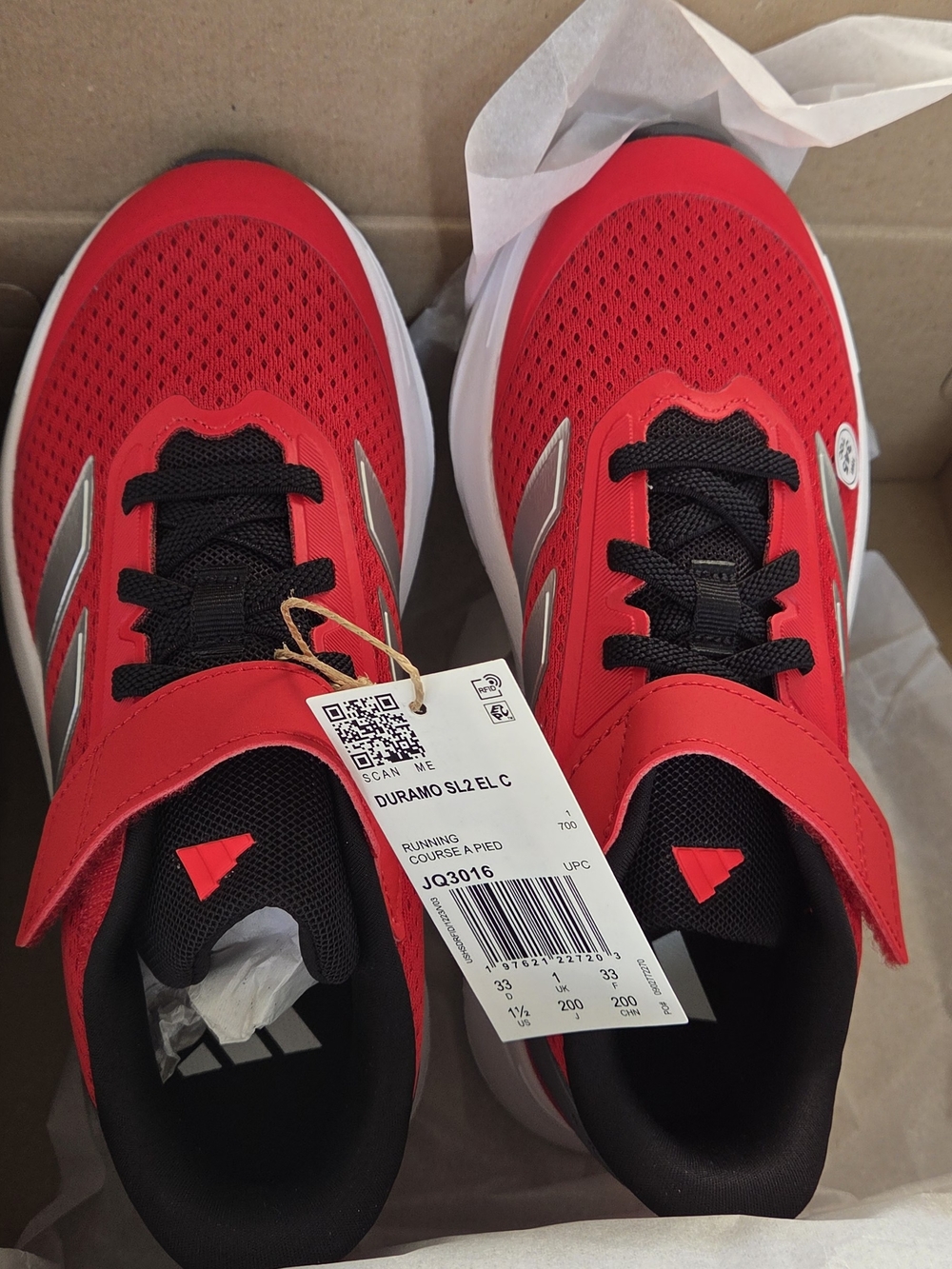 adidas Kids Red and Black Velcro Running Sneakers